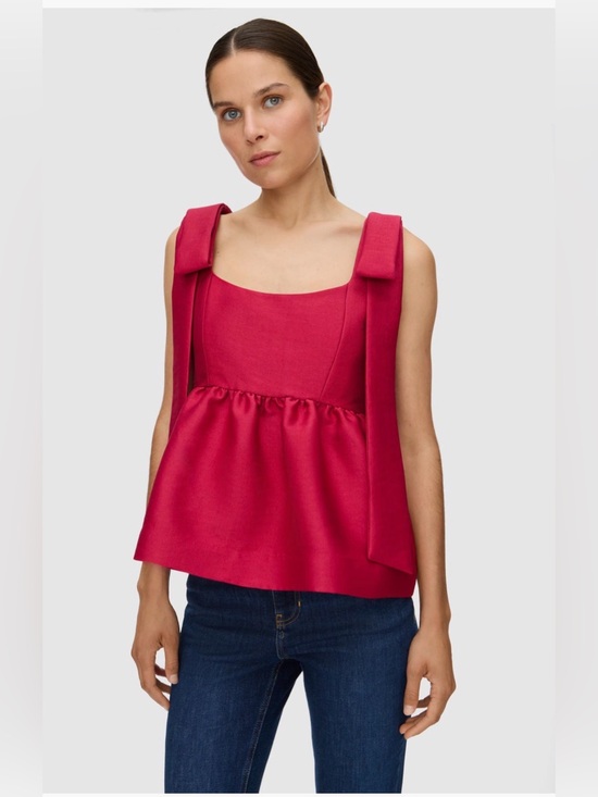 Aligne Tops - Square-Neck Peplum Camisole with Statement Shoulder Ties in Fuchsia